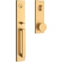 Baldwin Santa Cruz Full Plate Single Cylinder Keyed Entry Handleset with Interior Contemporary Knob and Emergency Egress Function for Thick Doors Lifetime Satin Brass