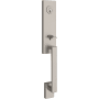 Baldwin Seattle One Piece SmartKey Single Cylinder Keyed Entry Handleset with Square Lever and Emergency Egress Function from the Reserve Collection Satin Nickel