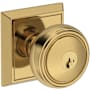 Baldwin Bremerton Single Cylinder Keyed Entry Door Knob Set with Chamfered Square Rose with SmartKey SC1 Keyway from the Reserve Collection Lifetime Polished Brass