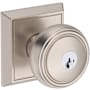 Baldwin Bremerton Single Cylinder Keyed Entry Door Knob Set with Chamfered Square Rose with SmartKey SC1 Keyway from the Reserve Collection Satin Nickel
