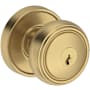 Baldwin Bremerton Single Cylinder Keyed Entry Door Knob Set with Recessed Round Rose from the Reserve Collection Lifetime Satin Brass