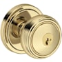 Baldwin Bremerton Single Cylinder Keyed Entry Door Knob Set with Stepped Round Rose with SmartKey SC1 Keyway from the Reserve Collection Non-Lacquered Brass