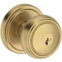 Baldwin Bremerton Single Cylinder Keyed Entry Door Knob Set with Stepped Round Rose with SmartKey SC1 Keyway from the Reserve Collection Lifetime Satin Brass