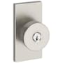 Baldwin Contemporary Single Cylinder Keyed Entry Door Knob Set with 5 Inch Rectangle Rose from the Reserve Collection Satin Nickel