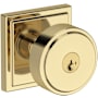 Baldwin Vashon Single Cylinder Keyed Entry Door Knob Set with Stepped Square Rose and SmartKey from the Reserve Collection Non-Lacquered Brass
