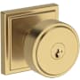 Baldwin Vashon Single Cylinder Keyed Entry Door Knob Set with Stepped Square Rose and SmartKey from the Reserve Collection Lifetime Satin Brass