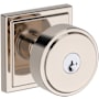 Baldwin Vashon Single Cylinder Keyed Entry Door Knob Set with Stepped Square Rose and SmartKey from the Reserve Collection Lifetime Polished Nickel