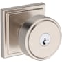 Baldwin Vashon Single Cylinder Keyed Entry Door Knob Set with Stepped Square Rose and SmartKey from the Reserve Collection Satin Nickel