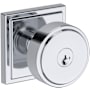 Baldwin Vashon Single Cylinder Keyed Entry Door Knob Set with Stepped Square Rose and SmartKey from the Reserve Collection Polished Chrome