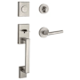 Baldwin La Jolla Full Dummy Handleset with Tube Lever and Contemporary Round Rose Interior Trim from the Reserve Collection Satin Nickel