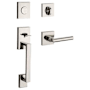 Baldwin La Jolla Full Dummy Handleset with Tube Lever and Contemporary Square Rose Interior Trim from the Reserve Collection Lifetime Polished Nickel