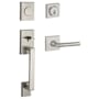 Baldwin La Jolla Full Dummy Handleset with Tube Lever and Contemporary Square Rose Interior Trim from the Reserve Collection Satin Nickel