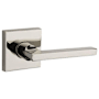 Baldwin Square Non-Turning Two-Sided Through-Door Dummy Door Lever Set with Square Rosette from the Reserve Collection Lifetime Polished Nickel