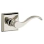 Baldwin Curve Left Handed Non-Turning One-Sided Surface Mount Dummy Door Lever with Square Rosette from the Reserve Collection Lifetime Polished Nickel