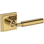 Baldwin La Conner Non-Turning One-Sided Dummy Door Lever with Stepped Square Rose from the Reserve Collection Lifetime Polished Brass