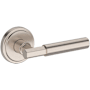 Baldwin Riddling Non-Turning One-Sided Dummy Door Lever with Stepped Round Rose from the Reserve Collection Satin Nickel