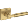 Baldwin Riddling Non-Turning One-Sided Dummy Door Lever with Stepped Square Rose from the Reserve Collection Lifetime Satin Brass