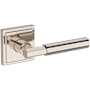 Baldwin Riddling Non-Turning One-Sided Dummy Door Lever with Stepped Square Rose from the Reserve Collection Lifetime Polished Nickel