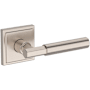 Baldwin Riddling Non-Turning One-Sided Dummy Door Lever with Stepped Square Rose from the Reserve Collection Satin Nickel