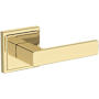 Baldwin Sharpewood Non-Turning One-Sided Dummy Door Lever with Stepped Square Rose from the Reserve Collection Unlacquered Brass