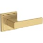 Baldwin Sharpewood Non-Turning One-Sided Dummy Door Lever with Stepped Square Rose from the Reserve Collection Lifetime Satin Brass