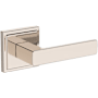 Baldwin Sharpewood Non-Turning One-Sided Dummy Door Lever with Stepped Square Rose from the Reserve Collection Lifetime Polished Nickel