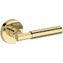 Baldwin Riddling Passage Door Lever Set with Contemporary Round Rose from the Reserve Collection Non-Lacquered Brass