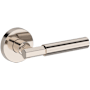 Baldwin Riddling Passage Door Lever Set with Contemporary Round Rose from the Reserve Collection Lifetime Polished Nickel