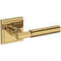 Baldwin Riddling Passage Door Lever Set with Stepped Square Rose from the Reserve Collection Lifetime Polished Brass