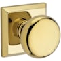 Baldwin Round Passage Door Knob with Square Rose Lifetime Polished Brass
