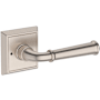 Baldwin Dunsmoor Privacy Door Lever Set with Chamfered Square Rose from the Reserve Collection Satin Nickel
