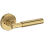 Baldwin Riddling Privacy Door Lever Set with Contemporary Round Rose from the Reserve Collection Lifetime Satin Brass