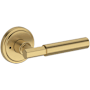 Baldwin Riddling Privacy Door Lever Set with Stepped Round Rose from the Reserve Collection Lifetime Satin Brass