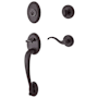 Baldwin Columbus Right Handed SmartKey Single Cylinder Keyed Entry Handleset with Traditional Round Rose and Curve Lever on Interior Venetian Bronze