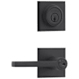 Baldwin Square Single Cylinder Keyed Entry Door Lever Set and Deadbolt Combo from the Reserve Collection Satin Black
