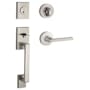 Baldwin La Jolla Standard C Keyway Single Cylinder Keyed Entry Handleset with Square Lever and Contemporary Round Interior Trim from the Reserve Collection Satin Nickel