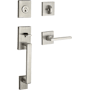 Baldwin La Jolla SmartKey Single Cylinder Keyed Entry Handleset with Square Lever and Contemporary Square Interior Trim from the Reserve Collection Satin Nickel