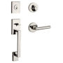 Baldwin La Jolla Standard C Keyway Single Cylinder Keyed Entry Handleset with Tube Lever and Contemporary Round Interior Trim from the Reserve Collection Lifetime Polished Nickel