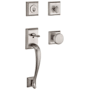 Baldwin Napa Standard C Keyway Single Cylinder Keyed Entry Handleset with Traditional Square Rose and Round Knob on Interior Satin Nickel