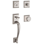 Baldwin Napa SmartKey Single Cylinder Keyed Entry Handleset with Traditional Square Rose and Traditional Knob on Interior Satin Nickel