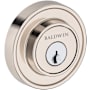 Baldwin Recessed Round Solid Brass Single Cylinder Keyed Entry Deadbolt from the Reserve Collection Lifetime Polished Nickel
