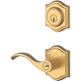 Baldwin Curve Left Handed Single Cylinder Keyed Entry Door Lever Set and Deadbolt Combo from the Reserve Collection Lifetime Satin Brass