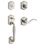 Baldwin Westcliff Left Handed Standard C Keyway Single Cylinder Keyed Entry Handleset with Traditional Arch Rose and Curve Lever on Interior Lifetime Polished Nickel