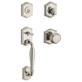 Baldwin Westcliff SmartKey Single Cylinder Keyed Entry Handleset with Traditional Arch Rose and Traditional Knob on Interior Lifetime Polished Nickel