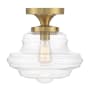 Bellevue 12" Wide Semi-Flush Ceiling Fixture with a clear glass specialty shade Natural Brass