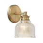 Bellevue 10" Tall Wall Sconce with a patterned glass dome shade Natural Brass