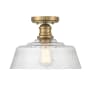 Bellevue 13" Wide Semi-Flush Ceiling Fixture with a patterned glass tapered shade Natural Brass