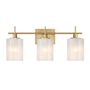 Bellevue 3 Light 22" Wide Vanity Light with Strié Glass Shades Natural Brass