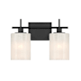 Bellevue 2 Light 14" Wide Vanity Light with Strié Glass Shades Matte Black