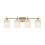 Bellevue 4 Light 31" Wide Vanity Light with Strié Glass Shades Natural Brass